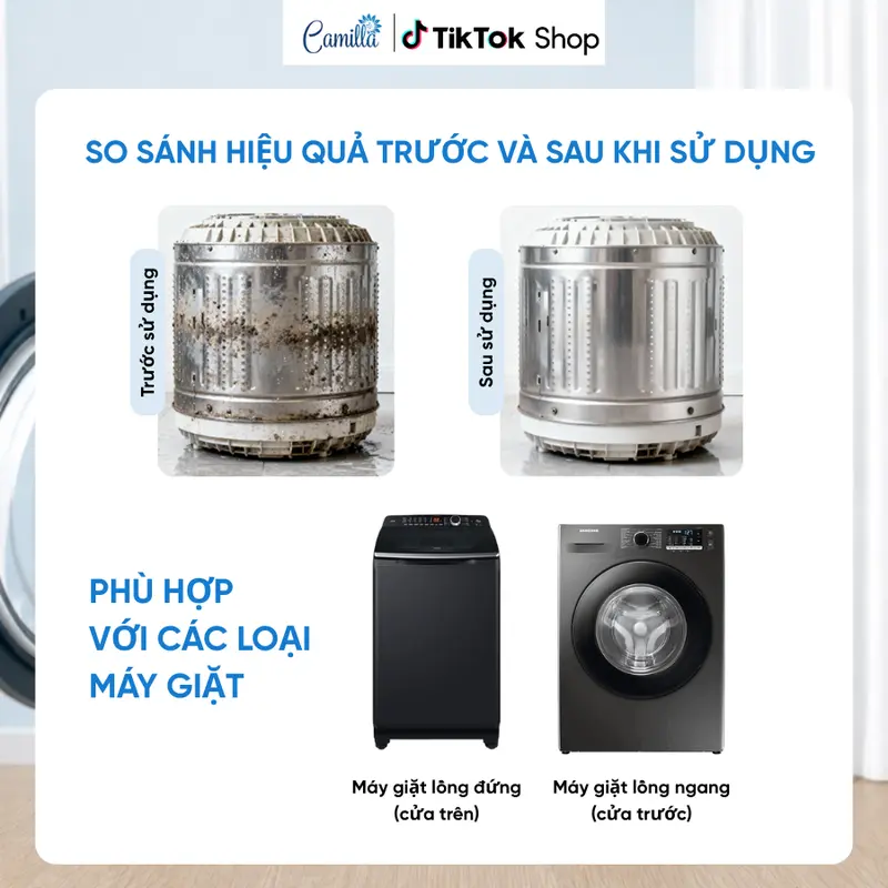 So sánh hiệu quả trước và sau khi sử dụng Tẩy Lồng Giặt Camilla