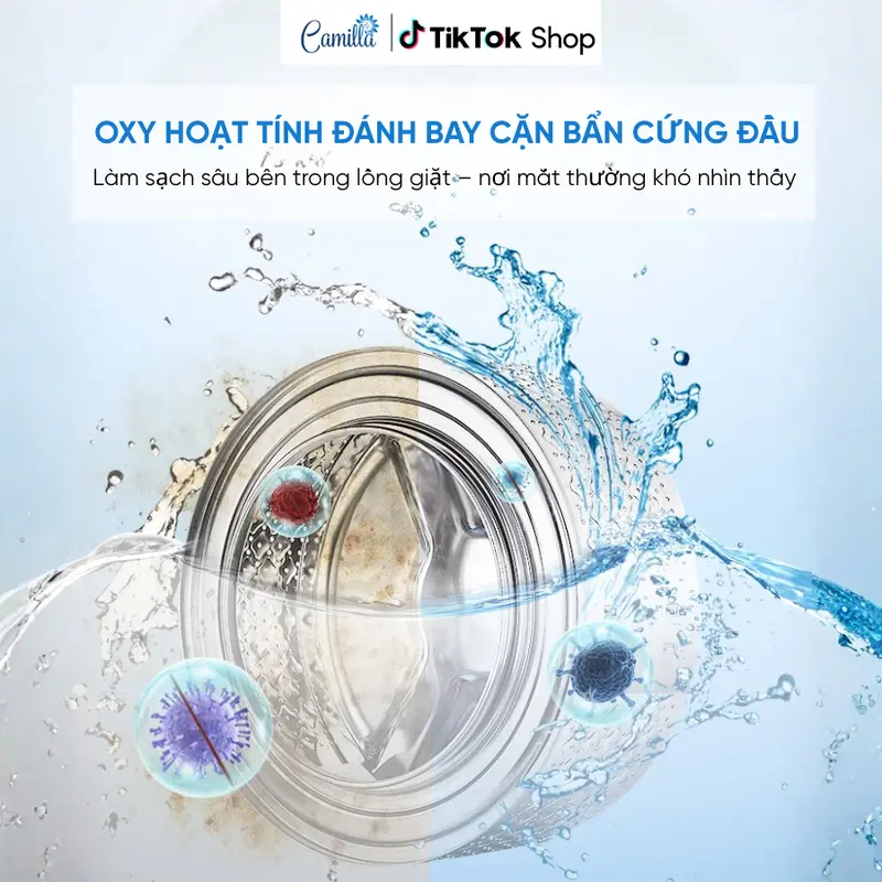 Oxy Hoạt Tính đánh bay cặn bẩn cứng đầu bên trong lồng giặt